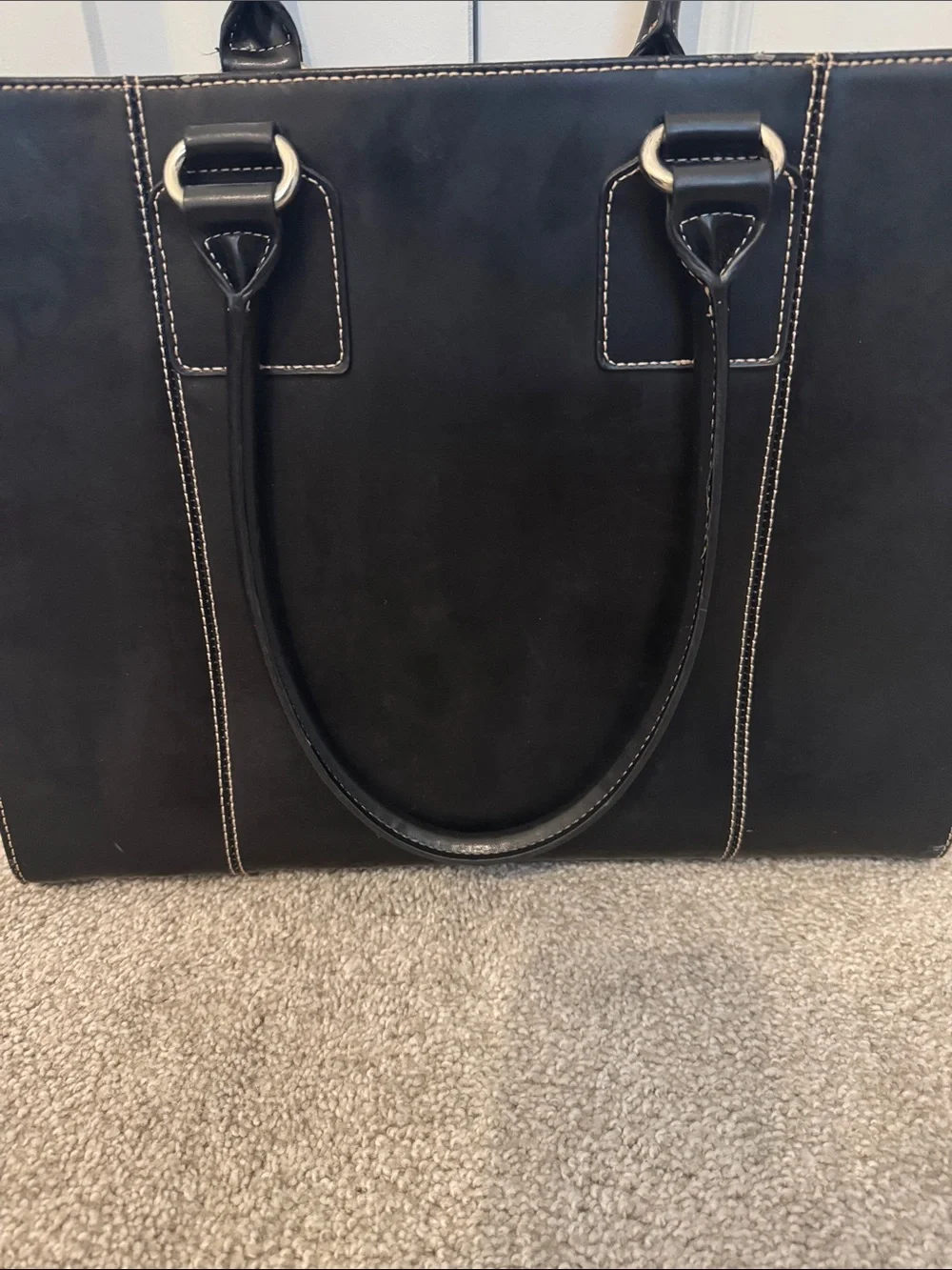 Wilsons Black Leather Tote with Snake-Print Interior
